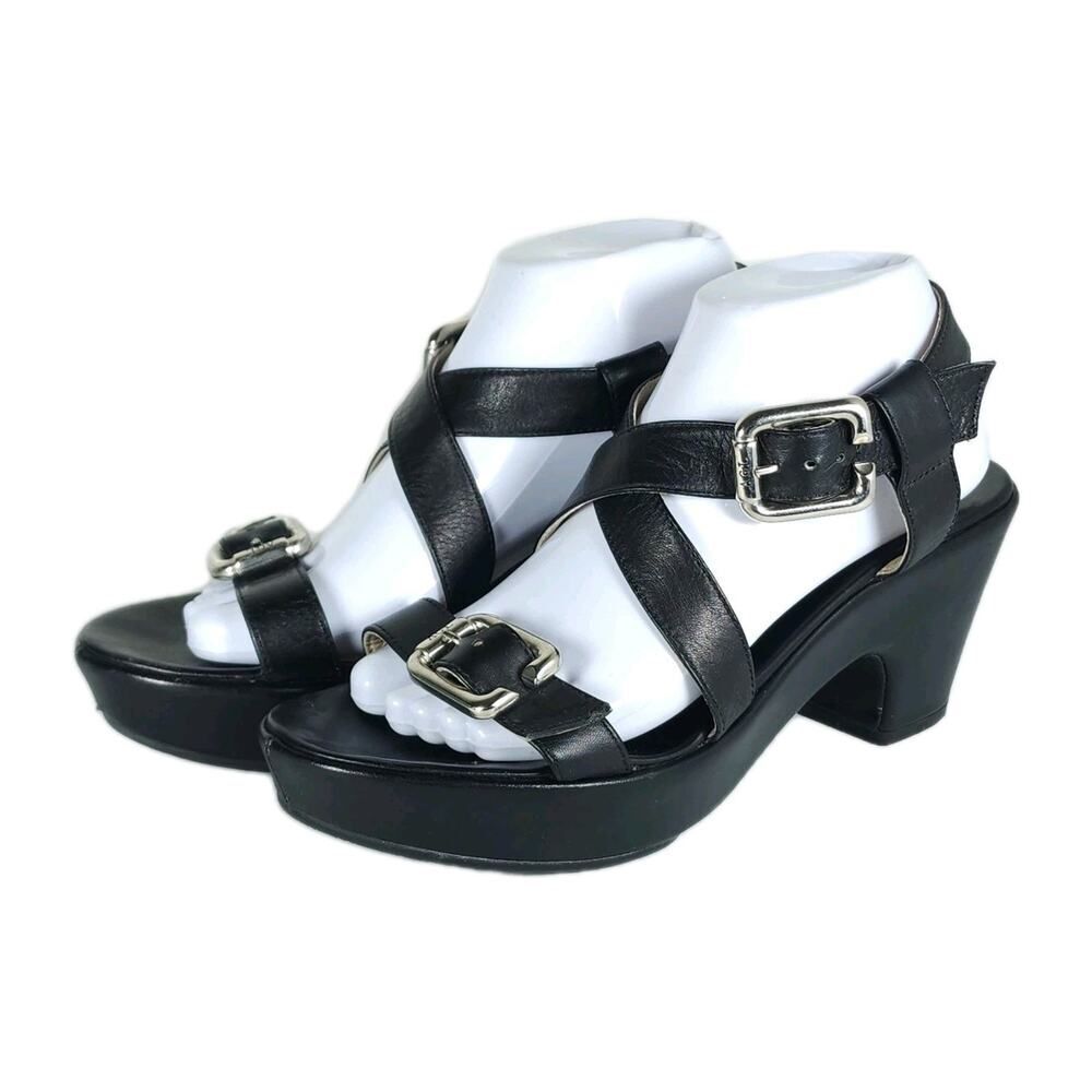 AGL Women’s US 9-9,5 EU40 Black Leather Cross STrap Chunky Platform Sandals